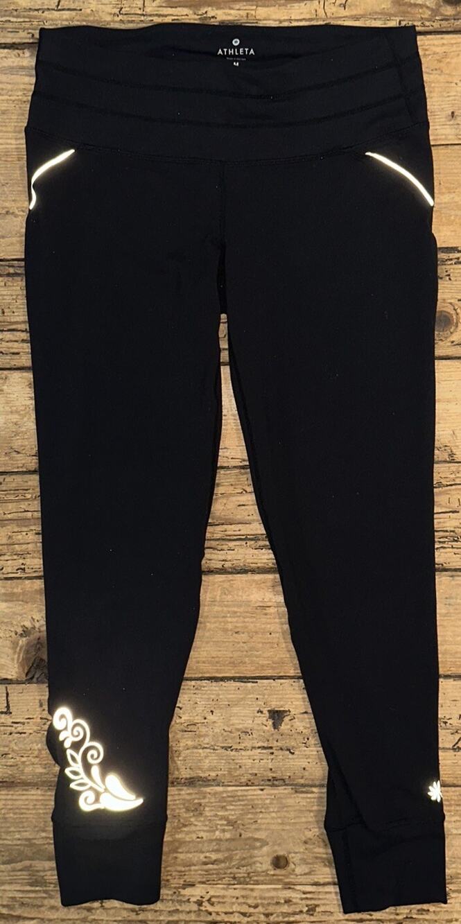 Athleta Women’s Black Reflective Relay Running Tight Size M EUC
